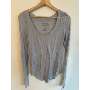 We the Free Linen blend long sleeve scoop neck top